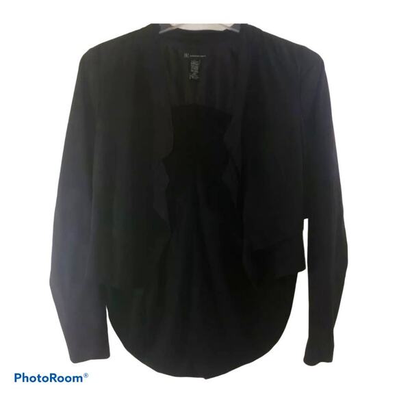 INC International Concepts Black Draped Open Front Faux Suede Jacket Size L - Picture 1 of 4